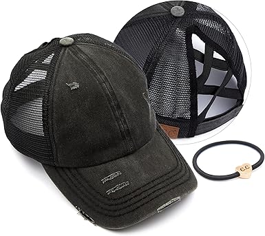 Ponycap Messy High Bun Ponytail Adjustable Glitter Mesh Trucker Baseball Cap