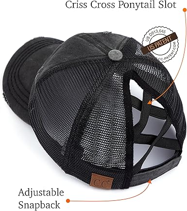 Ponycap Messy High Bun Ponytail Adjustable Glitter Mesh Trucker Baseball Cap