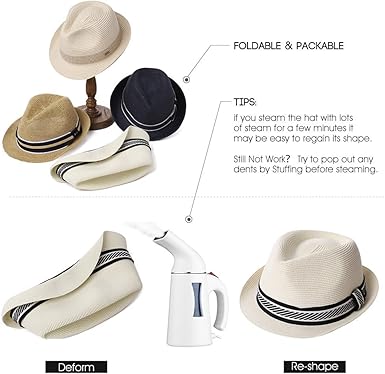 Oversize XL XXL Mens Summer Straw Fedoras Sun Hats Panama Derby Packable 57-64cm 22.4"-25.2" 7 1/8-8